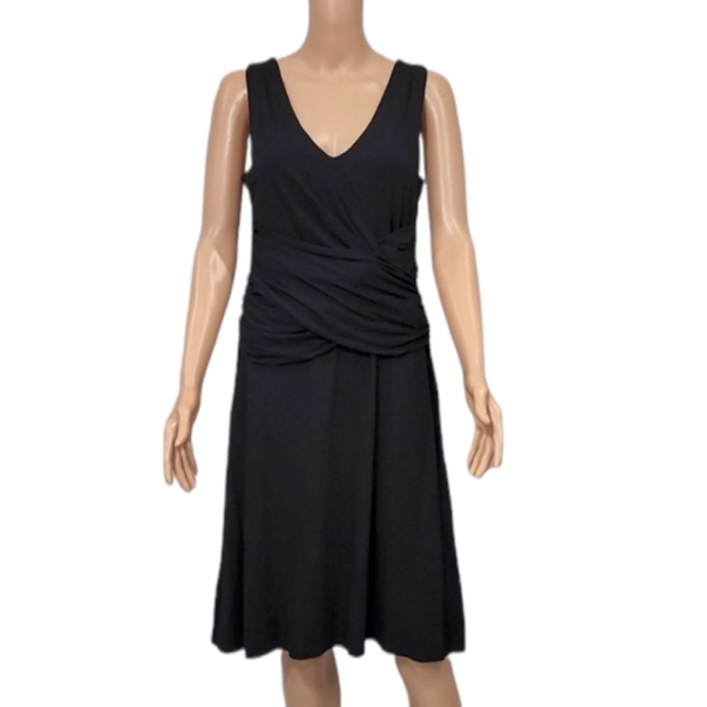 Anthropologie Bel kazan Black Sleeveless V-Neck Rayon Fit and Flare‎ Dress Sz M